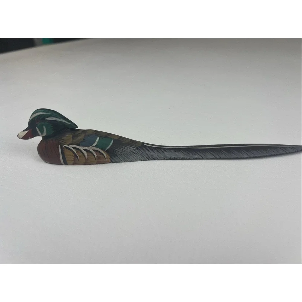 Vintage Wood Duck Letter Opener Hand Carved And Hand Painted 8.5 in
